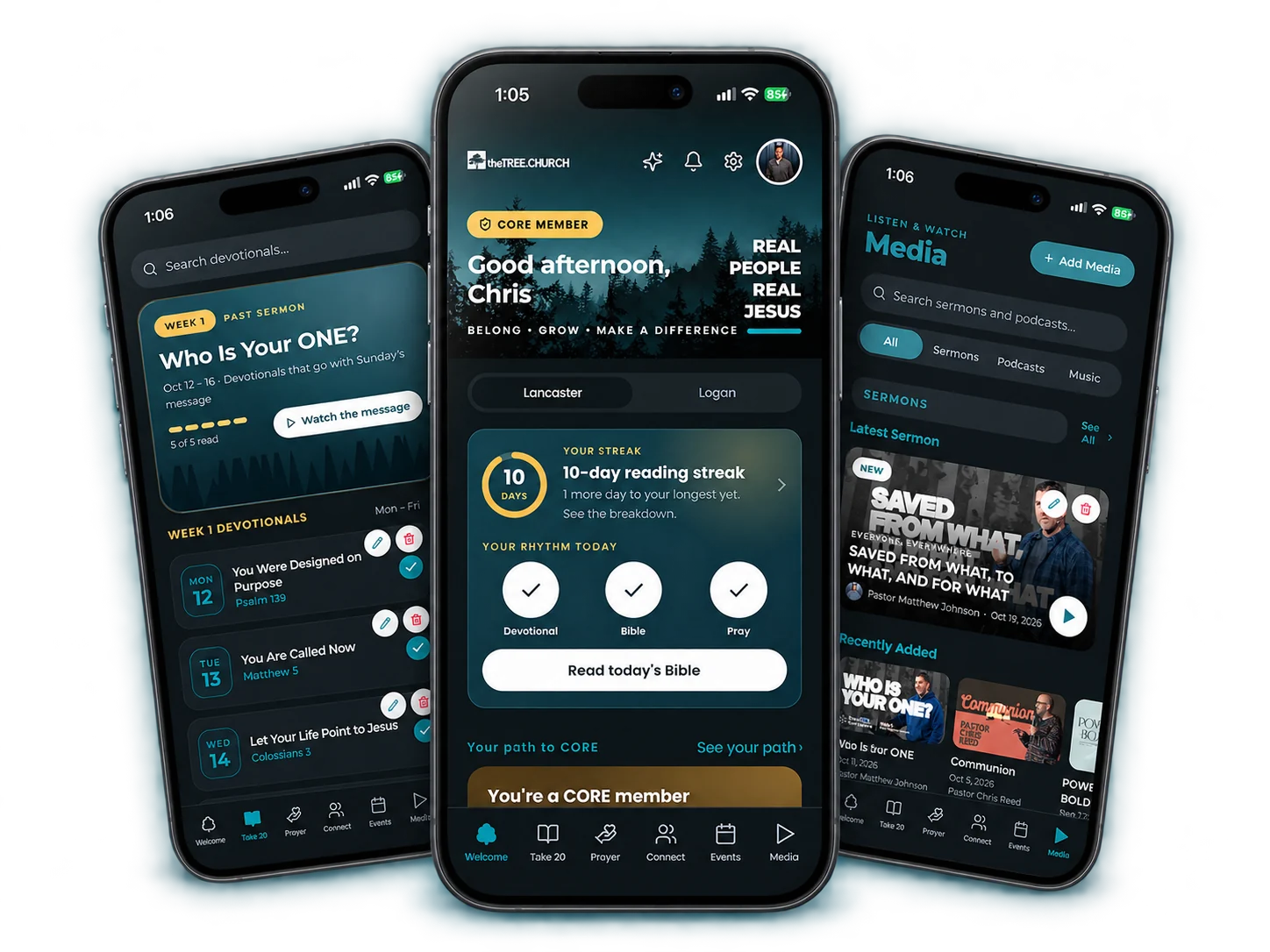 The Tree Church app preview on phones